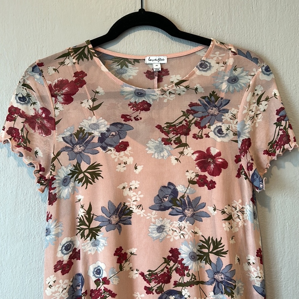 Francesca’s Ellen Mesh Slip Shift Dress | Women’s Size Medium | Floral Pink